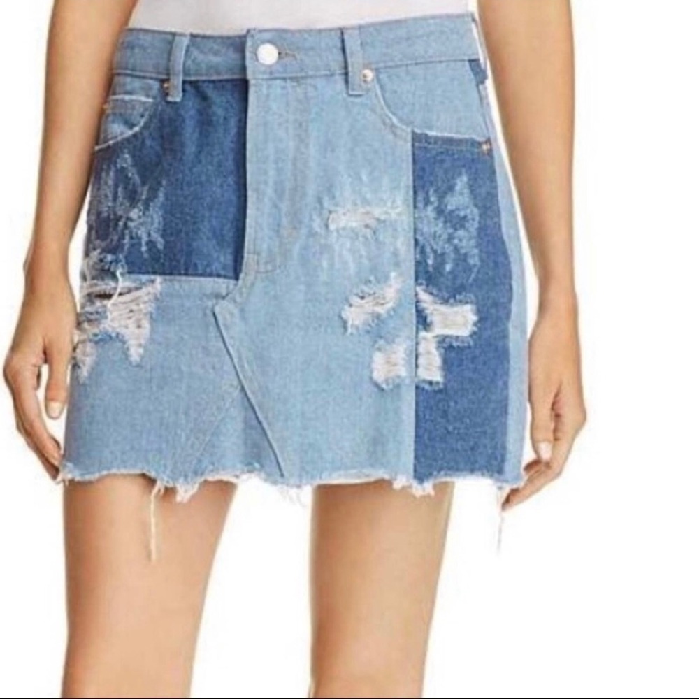Sunset + Spring Patchwork Denim Mini Jean Skirt M - image 4